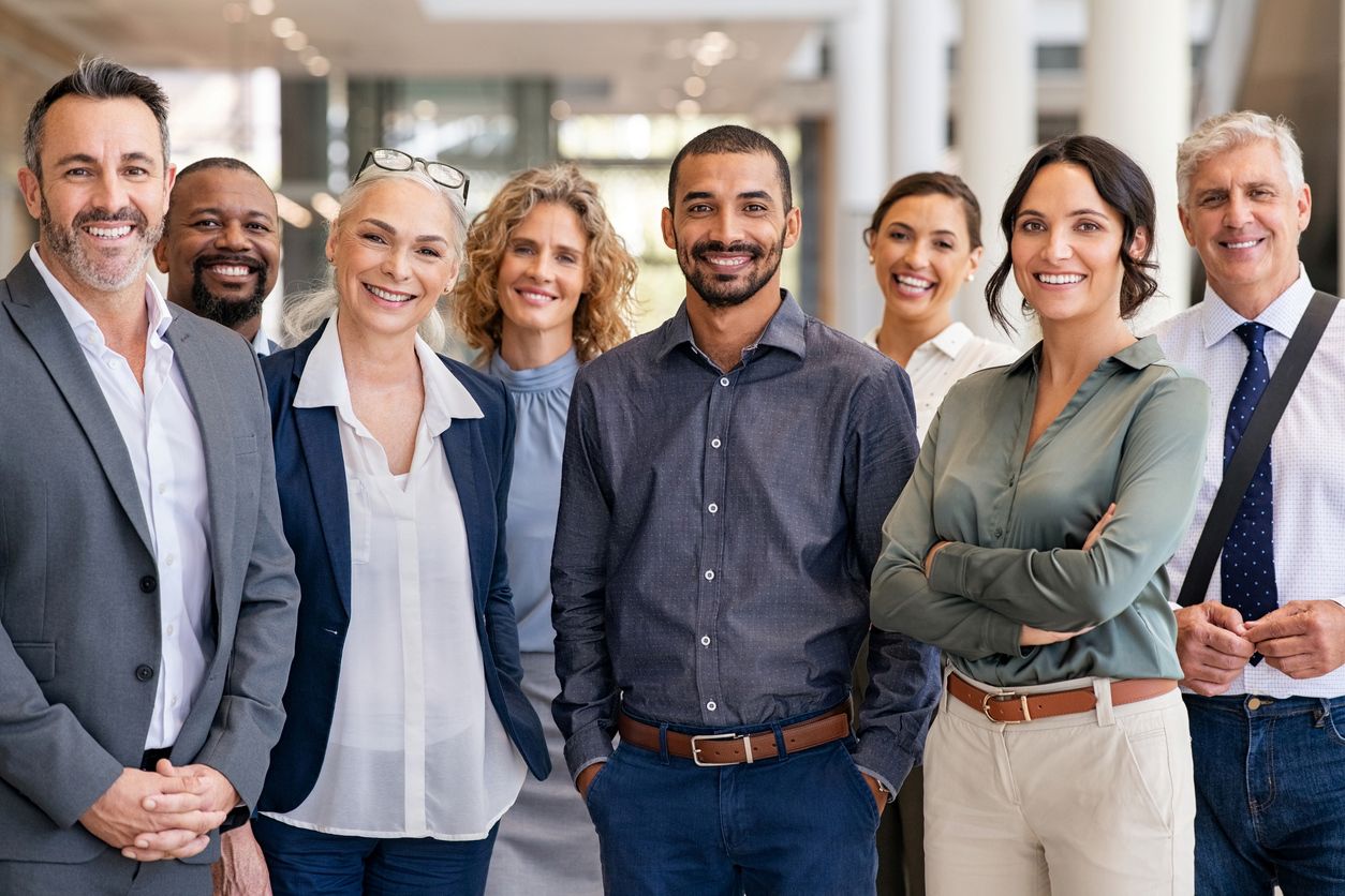 Business people lined up in office