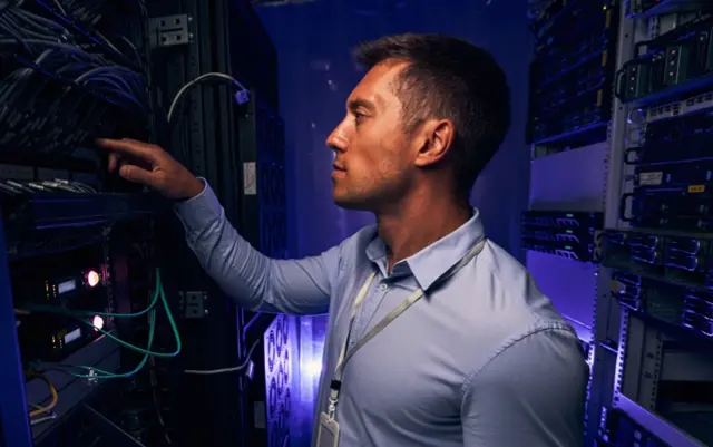 IT professional working in a data center.